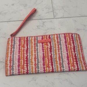 Vera Bradley Pink Coral Orange Stripe Wristlet Clutch